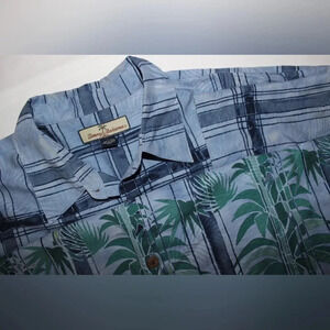 Tommy Bahama 100% Silk Short Sleeve Tropical Palm Tree Button Down Shirt Large